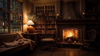 Cozy Reading Nook Ambience: Heavy Rain on Window Sounds and Crackling Fire for sleep, study, relax