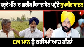 ਵਰ੍ਹਦੇ ਮੀਂਹ 'ਚ ਗਰੀਬ ਕਿਸਾਨ ਕੋਲ ਪਹੁੰਚੇ Sukhbir Badal, CM Mann ਨੂੰ ਕਹੀਆਂ ਆਹ ਗੱਲਾਂ