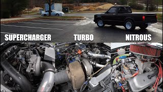 Built 2000 supercharged Roush Mustang vs Turbo and V8S10 on the streets!