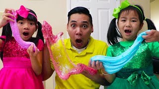 Jannie & Emma Making Satisfying Slime w/ Funny Colored Surprise Balloons