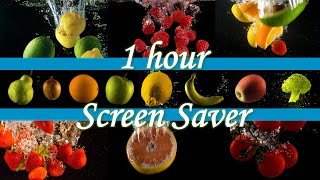 Silent Screensaver, 1 hour, Relaxing Backdrop of Fruit \u0026 Veg Falling Into Water