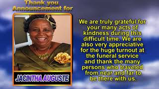 Jacintha Auguste thank you memorial