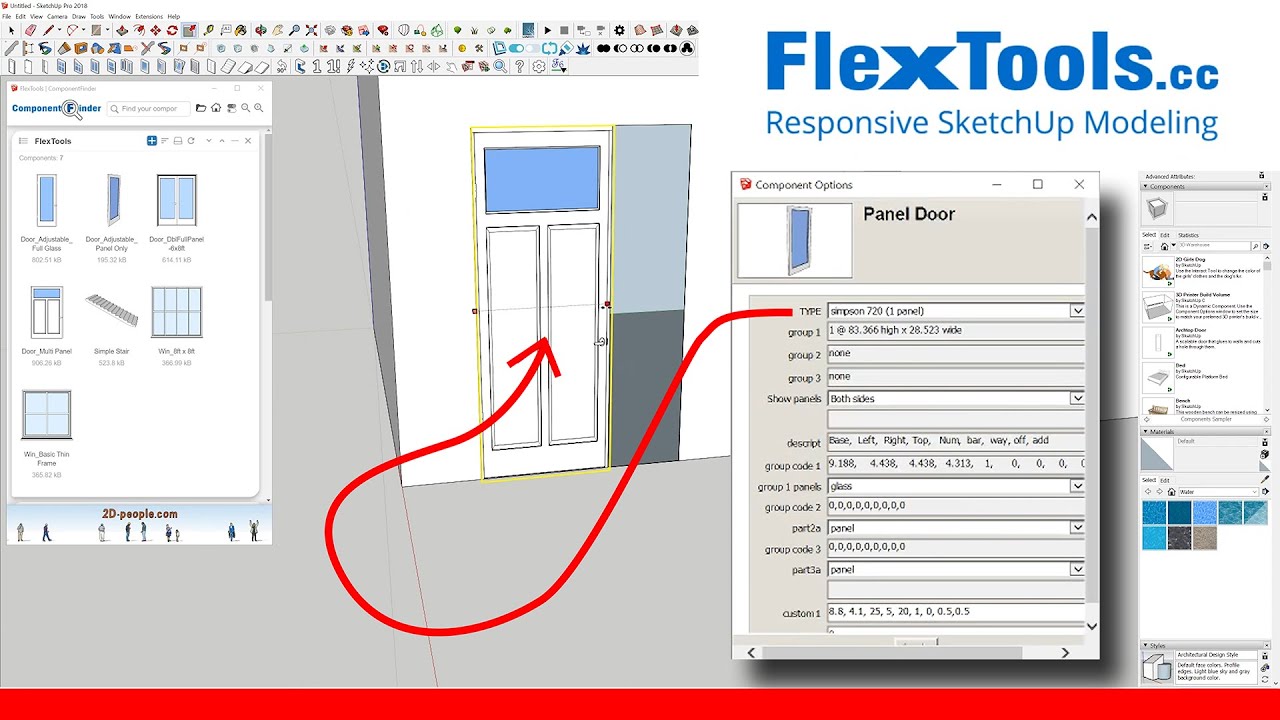 How To Create Adjustable Dynamic Doors With Flextools In Sketchup Youtube