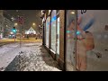 heavy snowfall night walk bergen norway