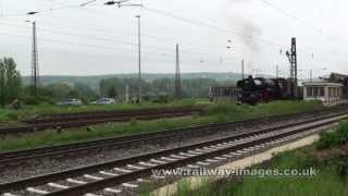 Steam Locomotives 03 1010-2 and 52 8154-8 depart Naumburg (Saale) - Dampflok