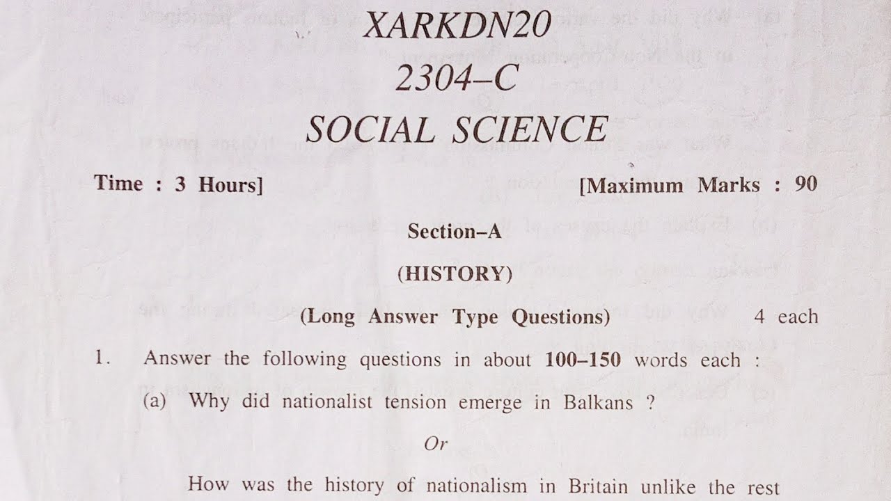 Jkbose Class 10th Social Science Paper 2020|10th Class Social Science ...