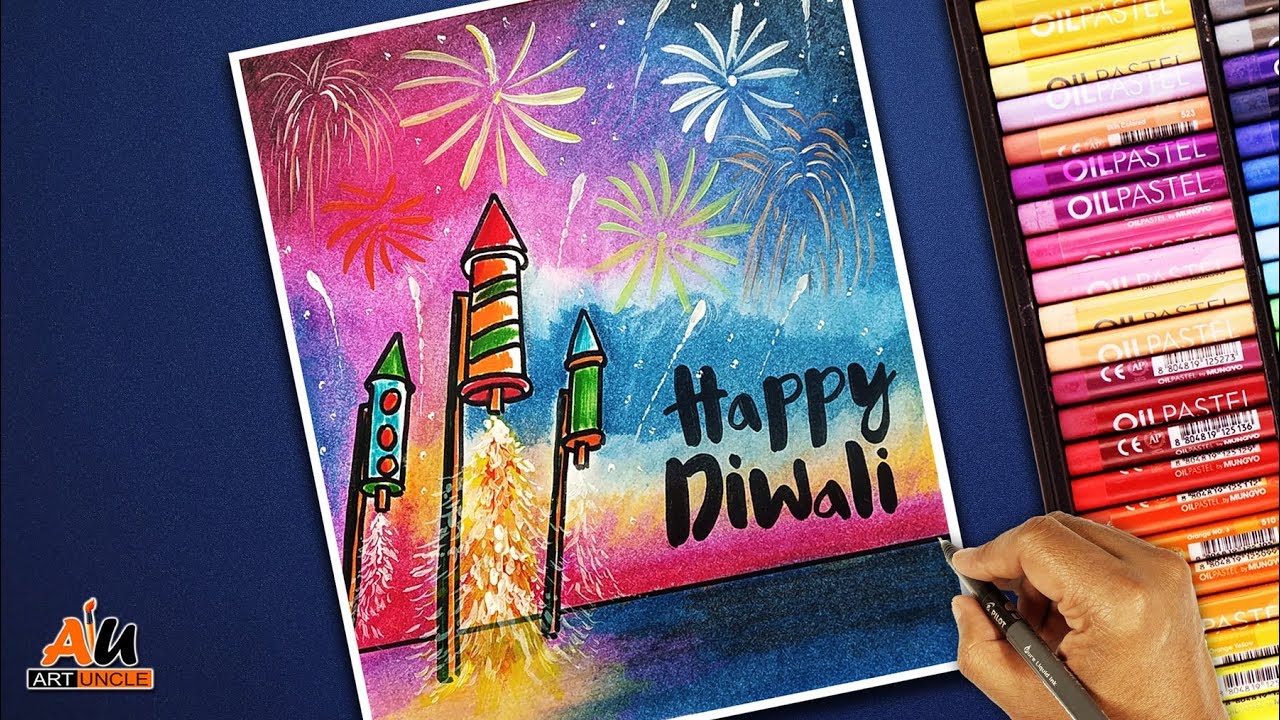 Diwali Card Drawing Very Easy With Oil Pastels For Beginners - Step By ...