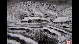 한국화 (Korean Art)  풍경화 설경 그리기. \