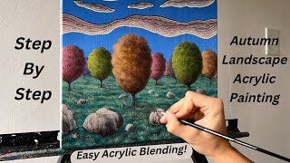 Colorful Autumn Trees STEP by STEP | Easy Acrylic Blending Technique