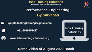 Performance Engineering Demo Video 2nd Aug 2022.Contact/WhatsApp us on +91-8019952427 to enroll