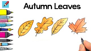 How to draw Fall Leaves Real Easy - Autumn - Easy Step by Step - Spoken Instructions