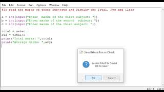 python program to enter marks of three Subjects and Display the Total, Avg and Class