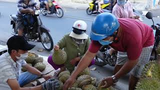 Hàng Sầu Riêng chín cây cơm vàng đông nghẹt khách trên vỉa hè Sài Gòn