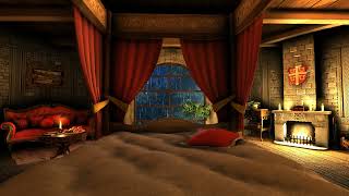 Castle Bedroom with Rain, Fireplace and Thunderstorm sounds for 12 hours