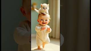 Cute baby dance with cute cat | Dugi dam dam | #ai #baby #cute #cat