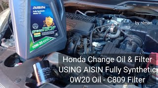 Honda Mobilio Change Oil \u0026 Filter - USING AISIN Fully Synthetic 0W20 Oil - C809 Filter - DIY