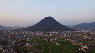 讃岐富士と菜の花　香川県丸亀市20200319　土器川ドローン空撮