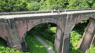 群馬県安中市松井田町の観光名所「めがね橋　碓氷第三橋梁」空撮映像