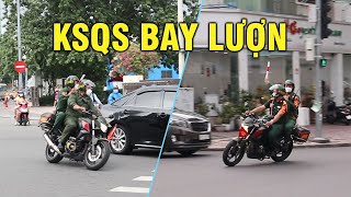 Moto KSQS thông dòng xe dừng đèn đỏ trong mưa, đánh võng đẹp mắt mở đường cho các đoàn VIP quân đội