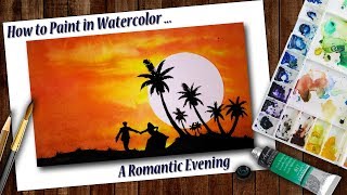 A Romantic Evening | Couple | watercolor painting | with all easy steps