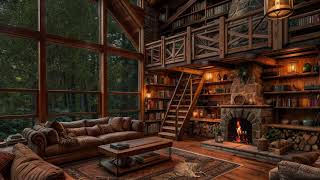 Heavy Rain Sounds and Fireplace Sounds for Relaxation in Cozy Reading Nook Ambiance