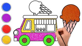 How To Draw Easy Ice Cream Truck - आइसक्रीम ट्रक कैसे बनाएं | Easy Drawing Coloring |Chiki Art Hindi