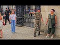 TROOPER TELLS IDIOT TO MOVE AFTER HORSE QUITS AND POLICE ENFORCE SIGNS at Horse Guards!