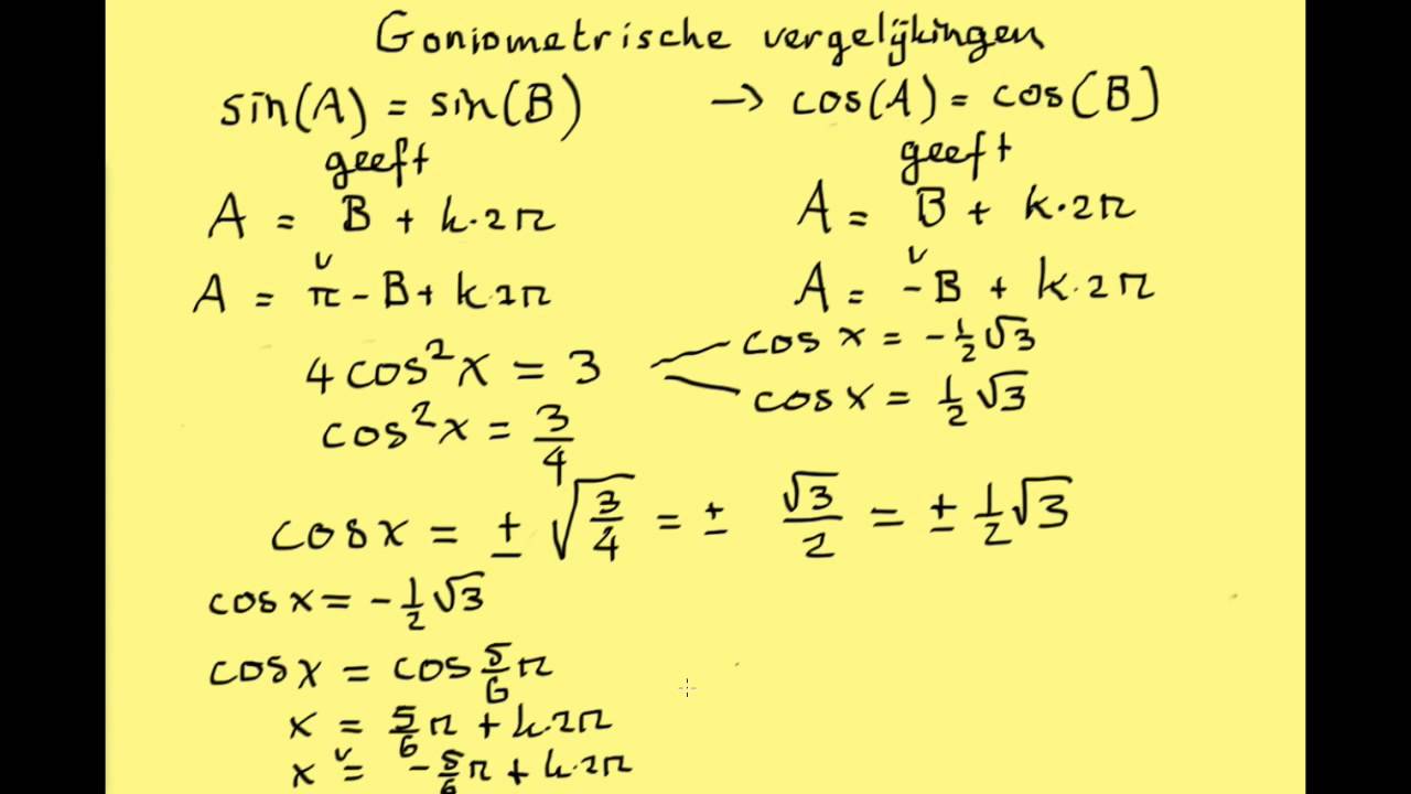 VWO Wiskunde B: Goniometrische Vergelijkingen 2 - YouTube