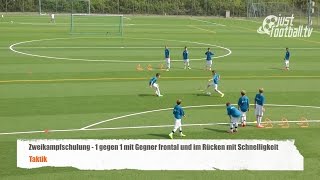 Fussballtraining: 1 gegen 1 mit Gegner frontal und Schnelligkeit - Zweikampfschulung - Taktik