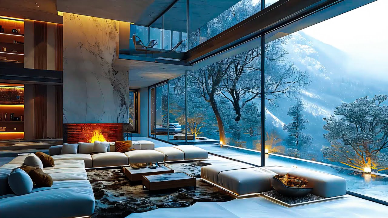 Relaxing Winter Jazz Mixed | Falling Snow - Cozy Luxury Apartment Space ...