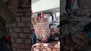 Reinforcement process of cement columns in brick house