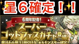 パズドラ　魔法石６個のスーパーゴッドフェス　６周年記念　★６確定