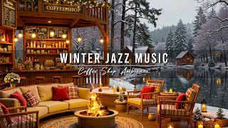 Cozy Winter Porch Ambience ⛄ Smooth Jazz Instrumental Music with Crackling Fireplace for Work, Relax