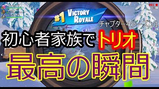 フォートナイトはじめました。家族３人でトリオにいったらビクロイ獲れるのか？