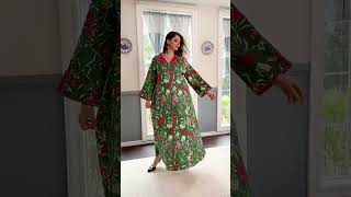 --urgarment.com--Middle East Arab Green Floral Printed Hotfix Rhinestone Caftan Kaftan Dress