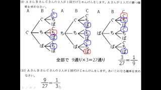 2012年　AY中 中学2年 学年末テスト　【6】確率(当番を選ぶ、じゃんけん)