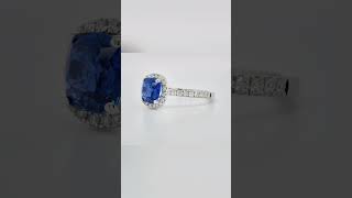 1.48 ct Cushion-Cut Sapphire Halo Ring in 18k White Gold with Diamond Accents - Orogem Jewelers