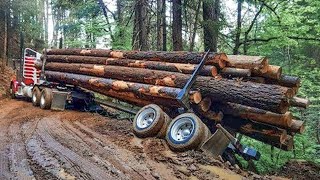 Extreme Dangerous Huge Wood Logging Truck Driving Skill, Amazing Heavy Equipment Operator Truck