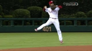 Rollins' jump-throw robs Dyson of base hit