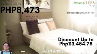 as low as Php8,473 monthly DP. get up to Php113K discount for 1BR unit