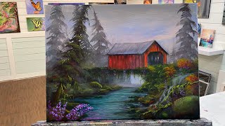 How To Paint LITTLE COVERED BRIDGE ~ acrylic painting tutorial