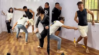 Screaming Chicken Blindfolded and Beating People Challenge Mixed version of male and female strikes