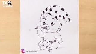 cute Hungry baby eating rice pencildrawing@TaposhiartsAcademy