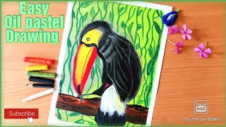 Easy Bird Drawing Using Oil pastels For Beginners|Easy Toco Toucan Bird Drawing using Oil pastels