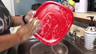 ASMR dish washing, water sounds, scrubbing