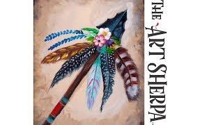 Bohemian Arrow Head Flowers and Feathers Beginner Acrylic Tutorial #Southwestweek | TheArtSherpa