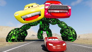 Crazy Escape From The Green Monster Meteorite McQueen Eater VS Lightning McQueen Beamng Drive #132