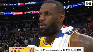 LeBron James Reacts to Lakers 21-Point 4Q Comeback vs. Clippers