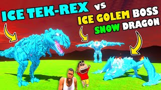 ICE TEK-REX \u0026 ICE INDO-REX vs SNOW DRAGON \u0026 ICE GOLEM BOSS | SHINCHAN \u0026 CHOP in ARBS Dinosaur Game