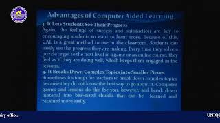 Online Lecture 55(Advantages of Computer Aided Learning) Computer Science Pre  G Sci I